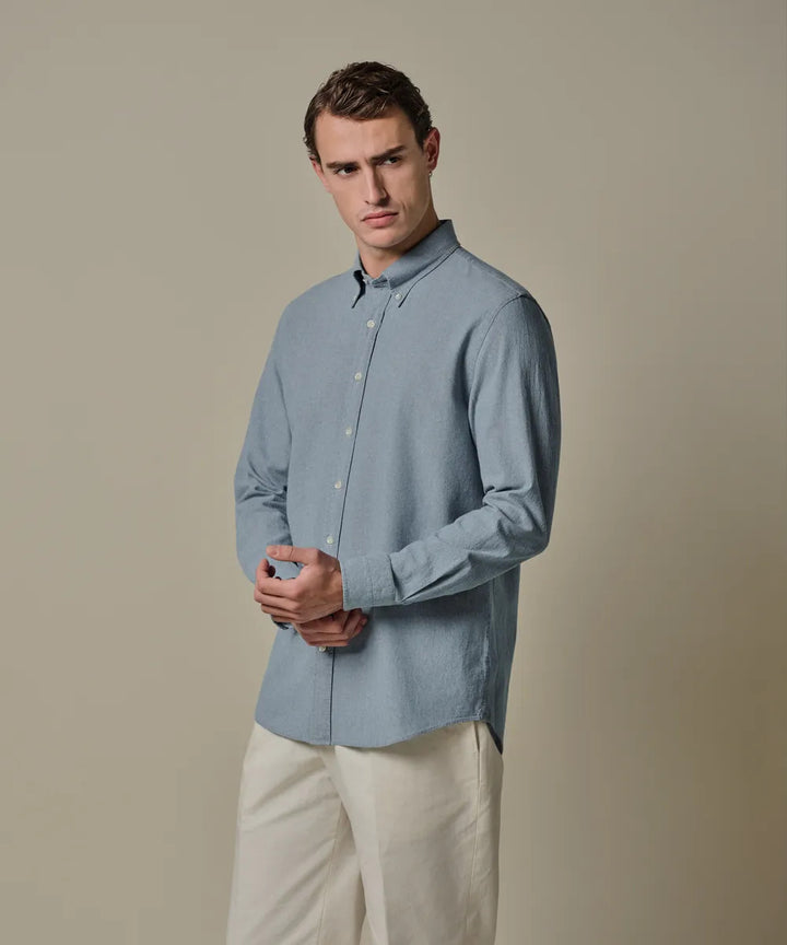 Profuomo Chambray Overhemd Button Down Relax – Bla-100% katoen-HEREN SHIRTS-Blauw