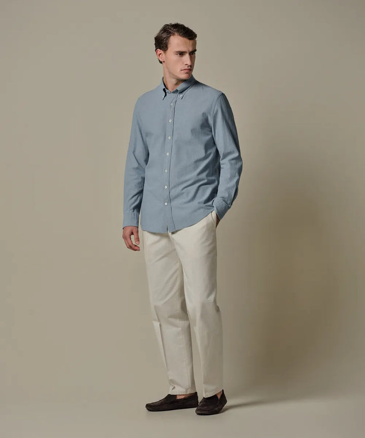 Profuomo Chambray Overhemd Button Down Relax – Bla-100% katoen-HEREN SHIRTS-Blauw