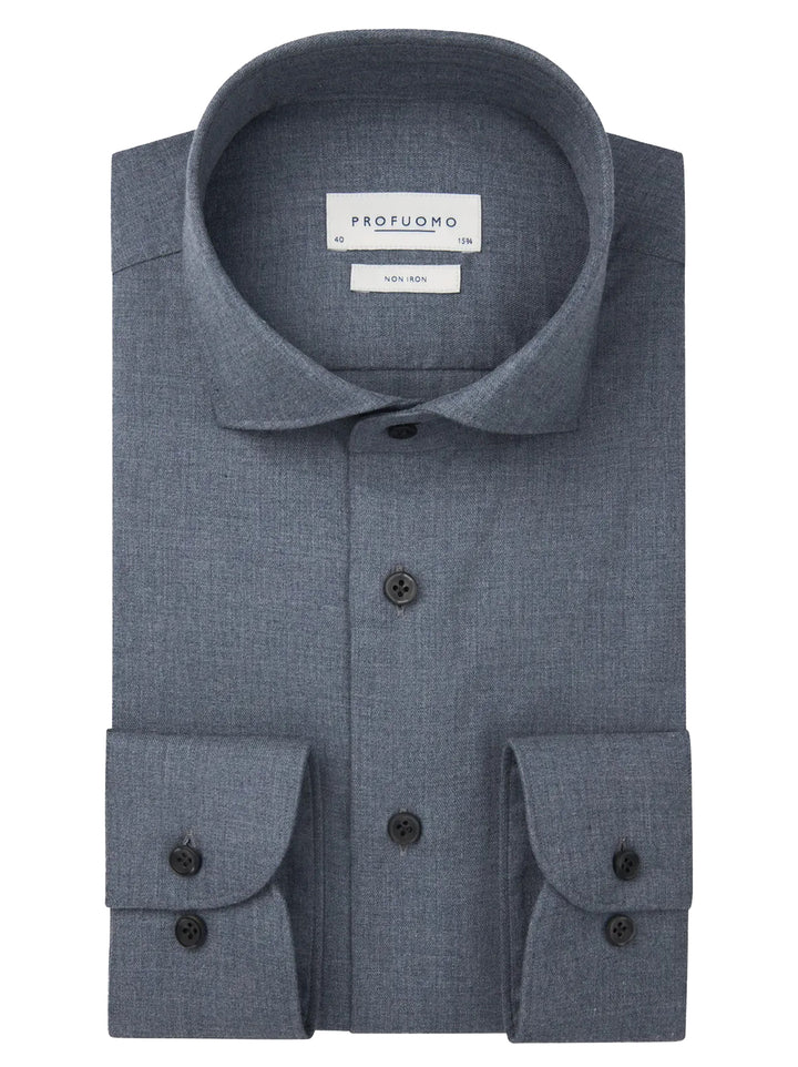 Profuomo Denim Blue Flannel Shirt – Blauw-100% katoen-HEREN SHIRTS-Blauw