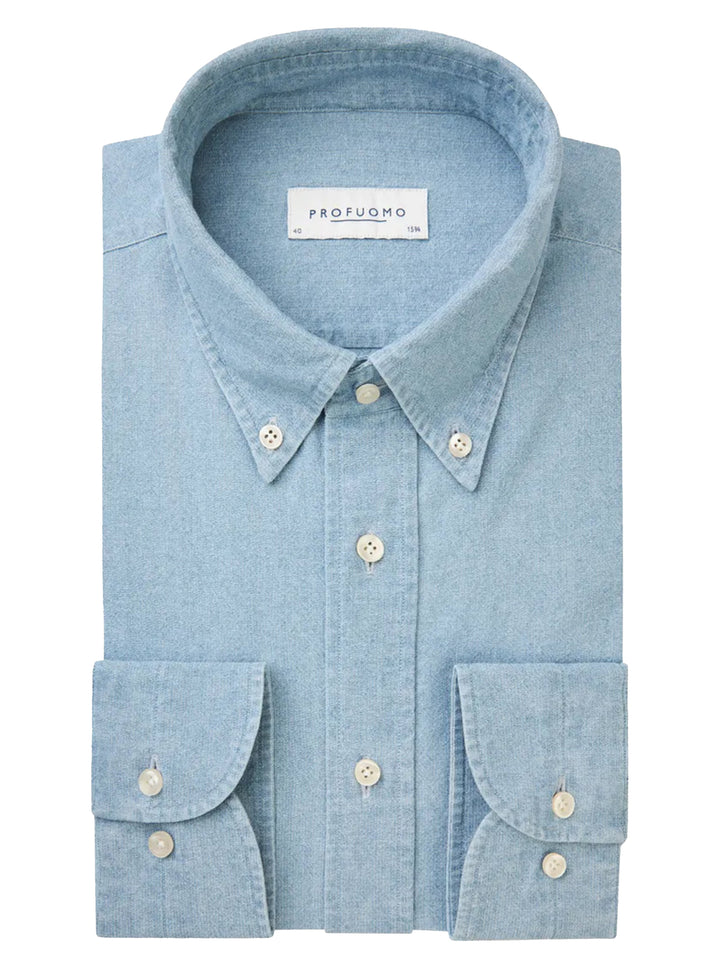 Profuomo Denim Button‑Down Shirt – Blauw-100% katoen-HEREN SHIRTS-Blauw