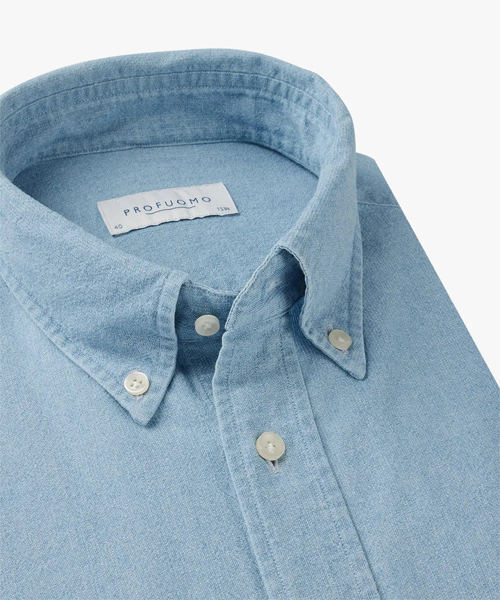 Profuomo Denim Button‑Down Shirt – Blauw-100% katoen-HEREN SHIRTS-Blauw