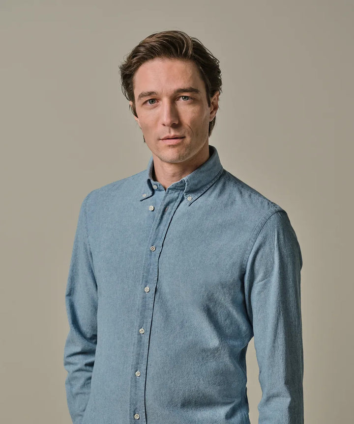 Profuomo Denim Button‑Down Shirt – Blauw-100% katoen-HEREN SHIRTS-Blauw