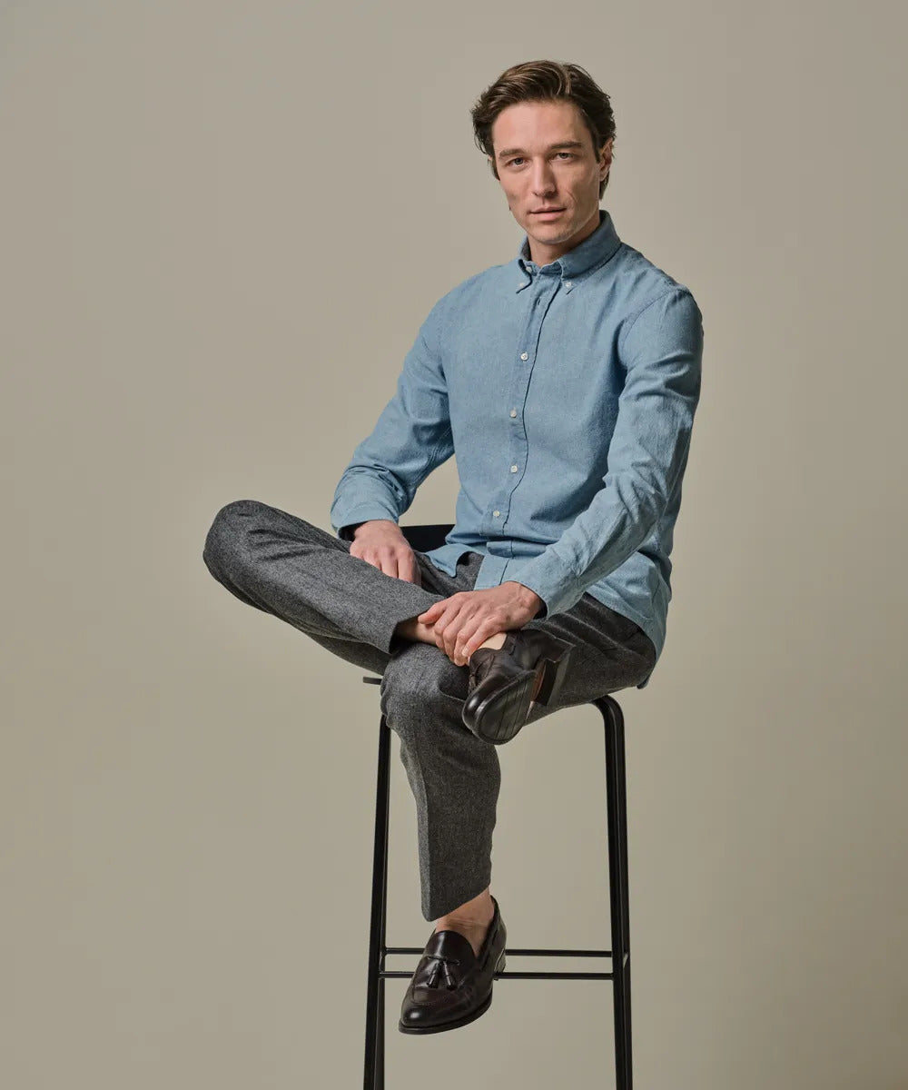 Profuomo Denim Button‑Down Shirt – Blauw-100% katoen-HEREN SHIRTS-Blauw