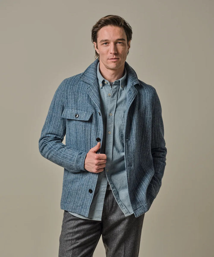 Profuomo Denim Look Overshirt – Blauw-100% wol-HEREN SHIRTS-Blauw