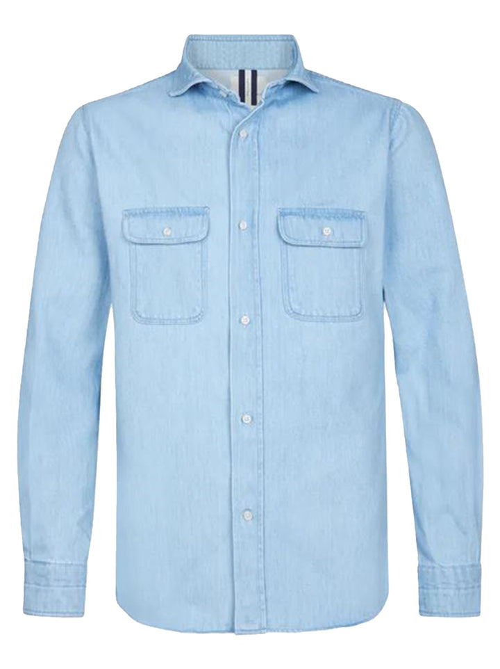 Profuomo Denim Overshirt-100% Katoen-HEREN SHIRTS-Blauw