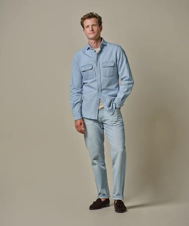 Profuomo Denim Overshirt-100% Katoen-HEREN SHIRTS-Blauw