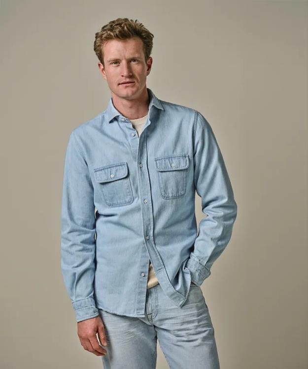 Profuomo Denim Overshirt-100% Katoen-HEREN SHIRTS-Blauw