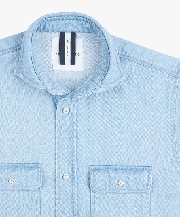 Profuomo Denim Overshirt-100% Katoen-HEREN SHIRTS-Blauw