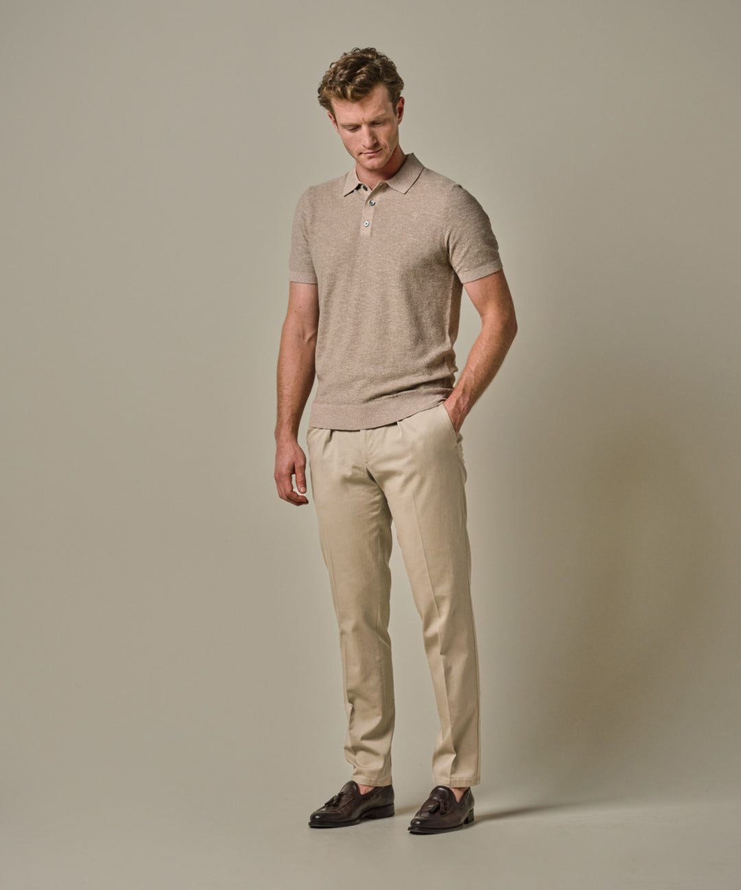 Profuomo donkerbeige faded relaxed fit chino-98% katoen / 2% elastaan-HEREN BROEKEN-Beige