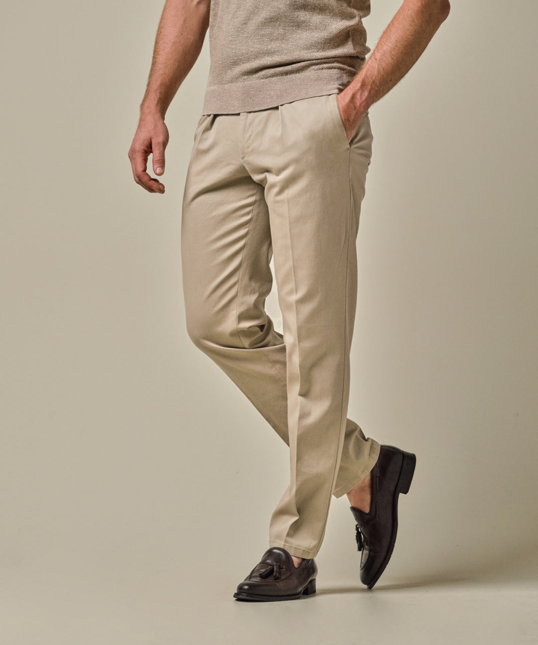 Profuomo donkerbeige faded relaxed fit chino-98% katoen / 2% elastaan-HEREN BROEKEN-Beige