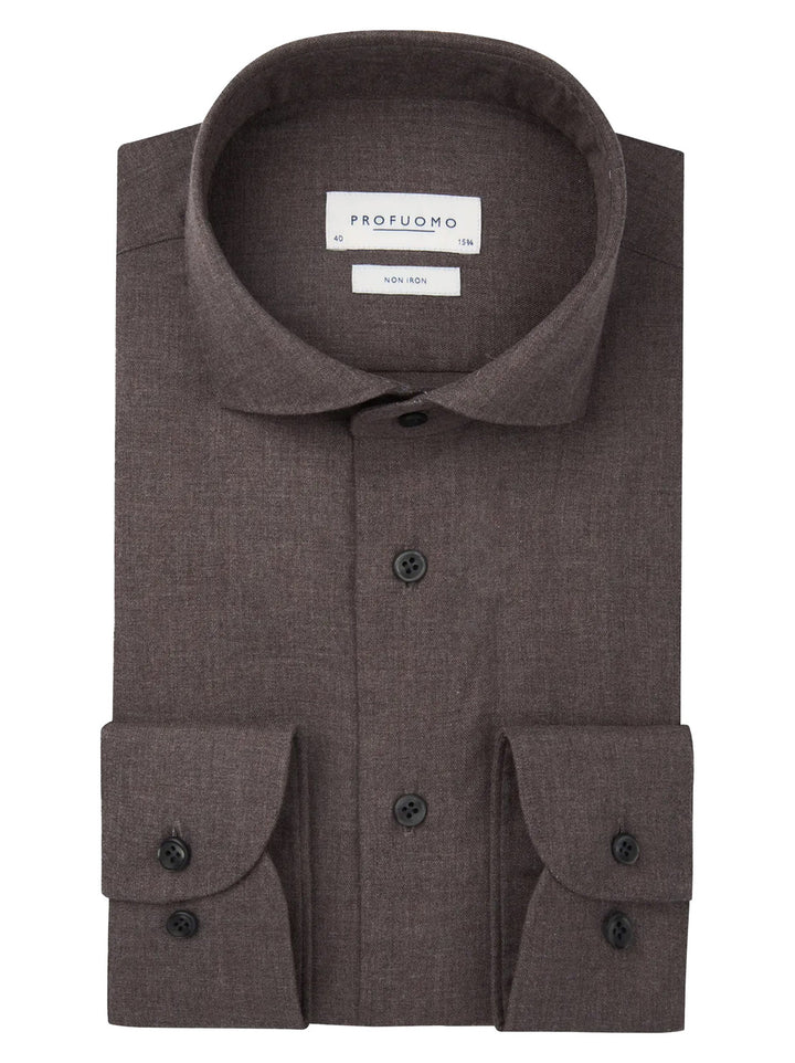 Profuomo Flannel Casual Slim Shirt – Bruin-100% katoen-HEREN SHIRTS-Bruin
