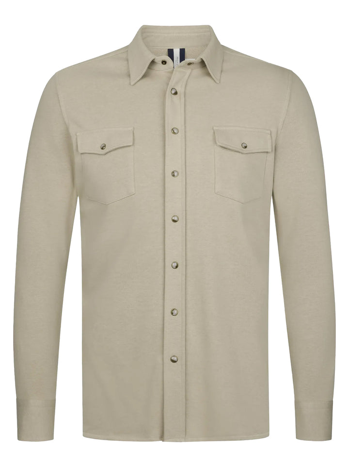 Profuomo French Terry Overshirt Western – Beige-85% katoen, 15% polyester-HEREN SHIRTS-Beige