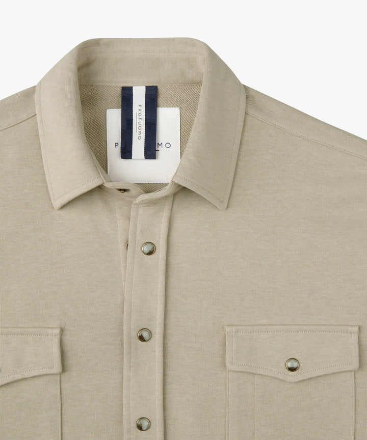 Profuomo French Terry Overshirt Western – Beige-85% katoen, 15% polyester-HEREN SHIRTS-Beige