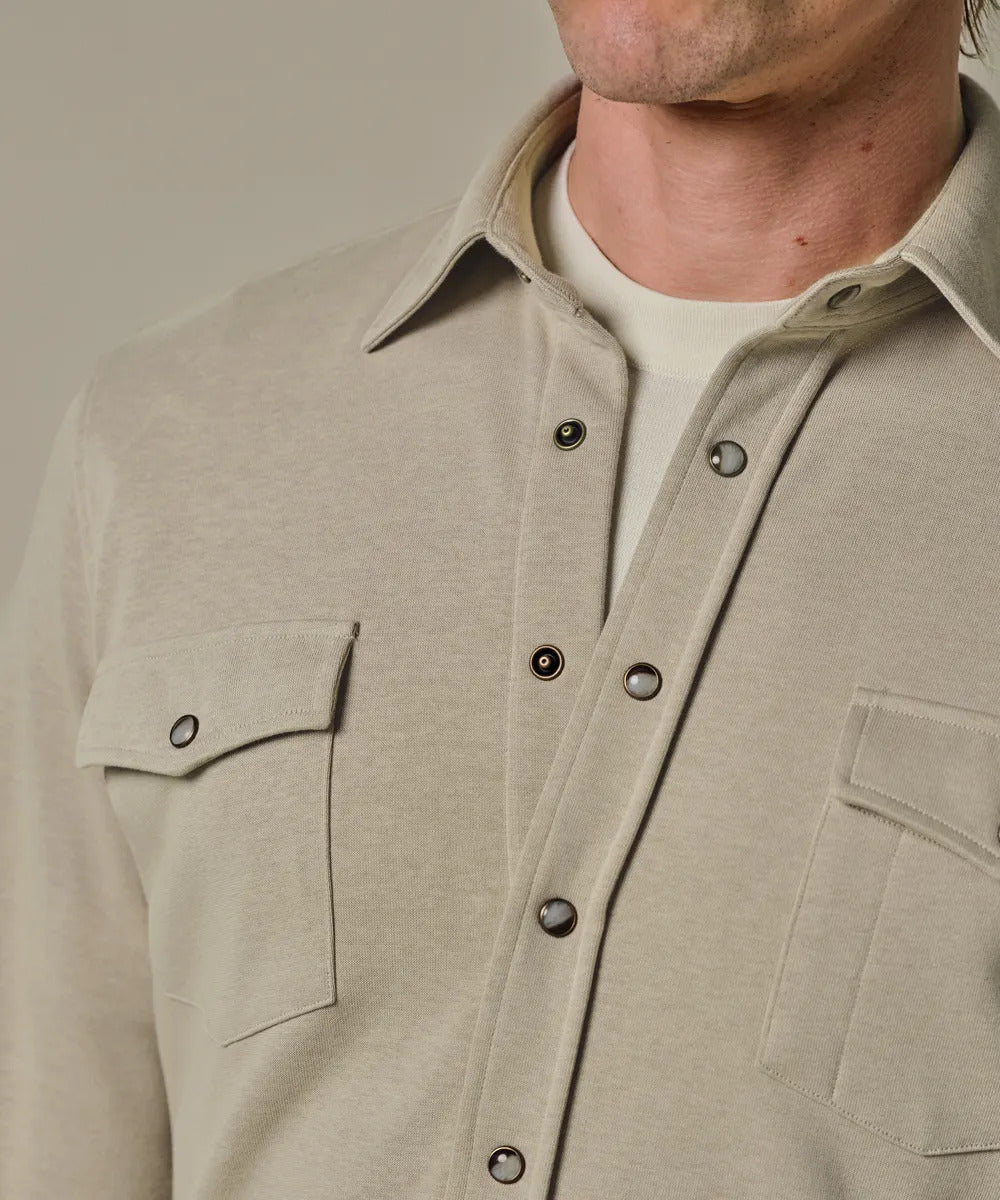 Profuomo French Terry Overshirt Western – Beige-85% katoen, 15% polyester-HEREN SHIRTS-Beige