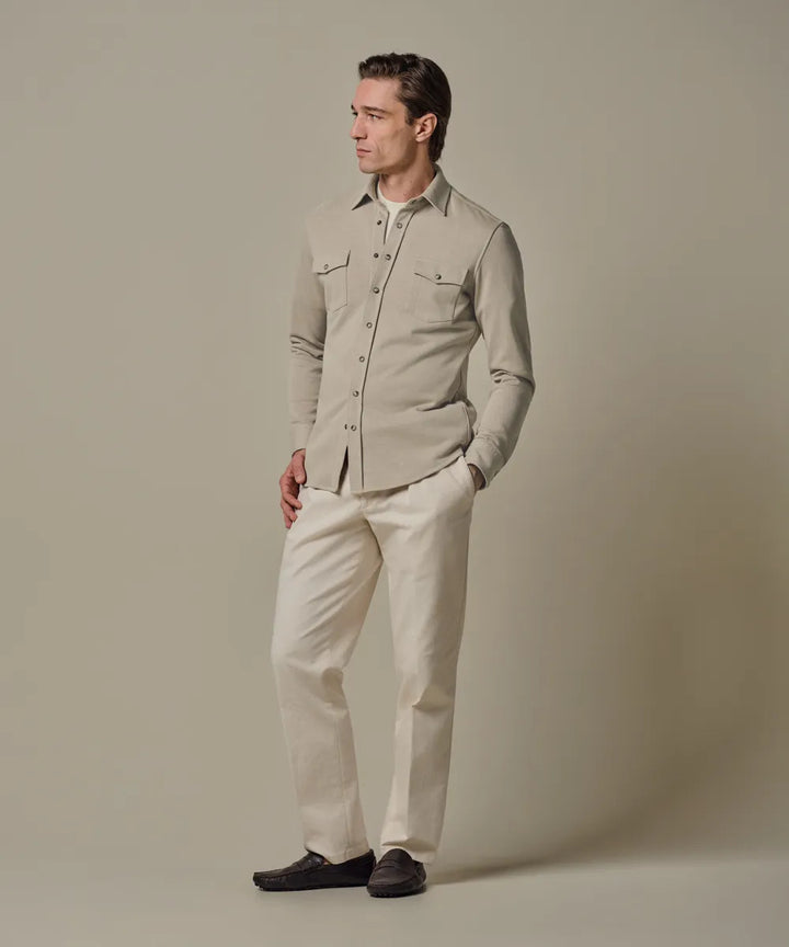 Profuomo French Terry Overshirt Western – Beige-85% katoen, 15% polyester-HEREN SHIRTS-Beige