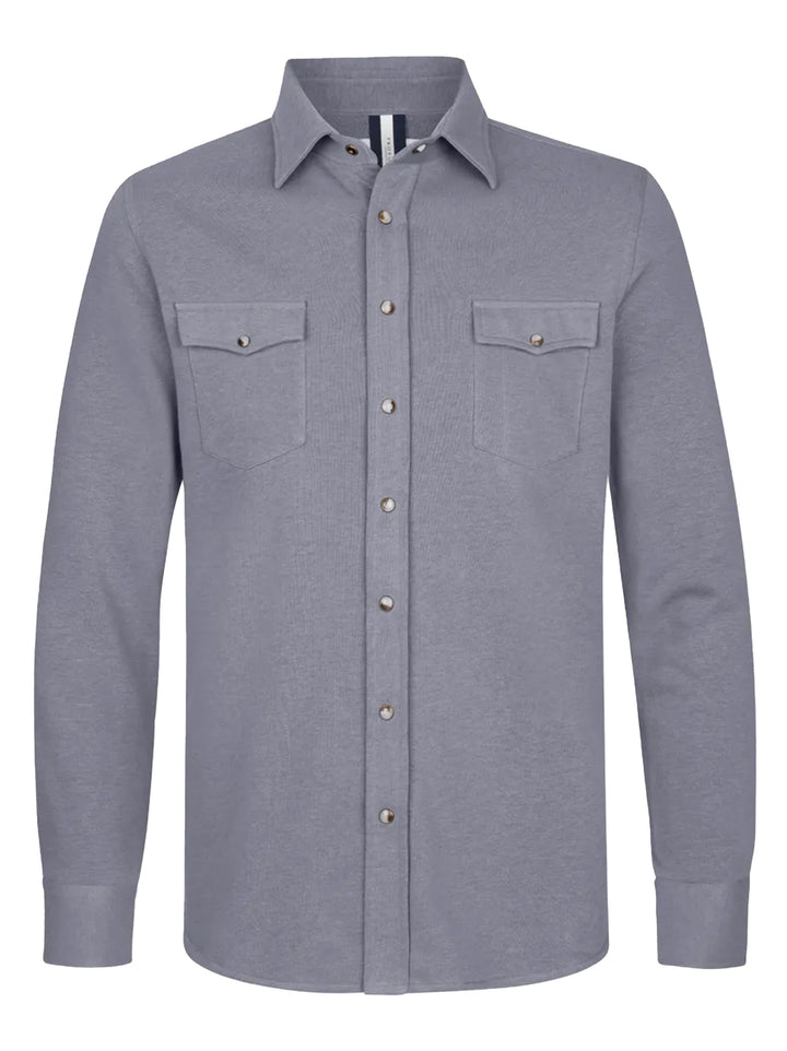 Profuomo French Terry Overshirt Western – Blauw-85% katoen, 15% polyester-HEREN SHIRTS-Blauw