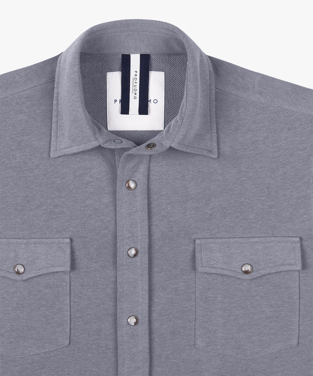 Profuomo French Terry Overshirt Western – Blauw-85% katoen, 15% polyester-HEREN SHIRTS-Blauw