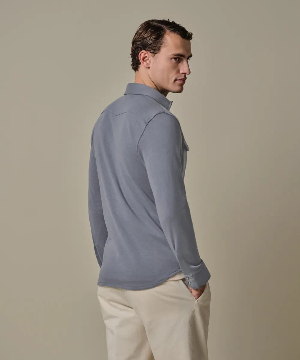 Profuomo French Terry Overshirt Western – Blauw-85% katoen, 15% polyester-HEREN SHIRTS-Blauw