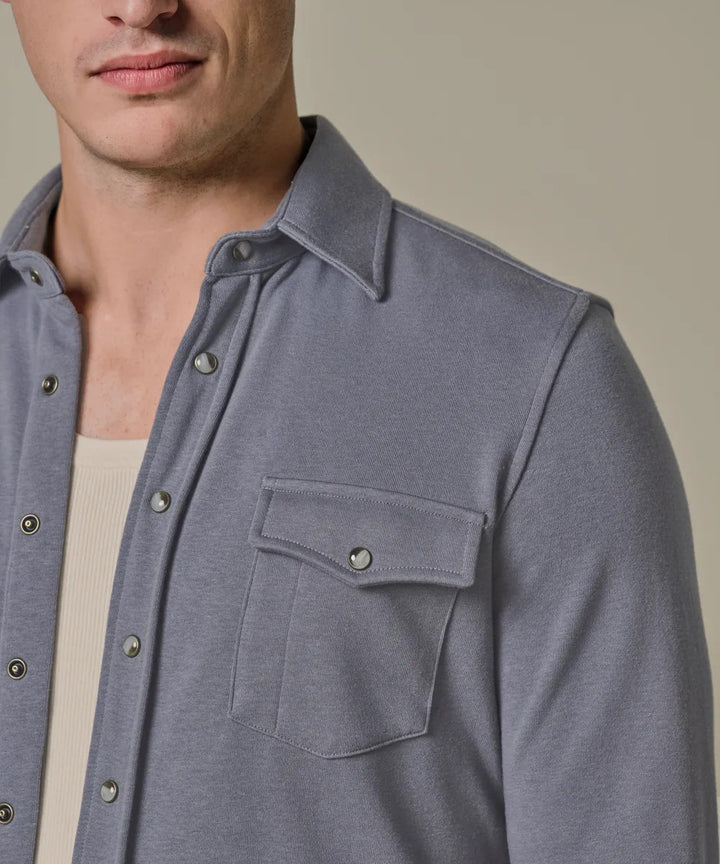 Profuomo French Terry Overshirt Western – Blauw-85% katoen, 15% polyester-HEREN SHIRTS-Blauw