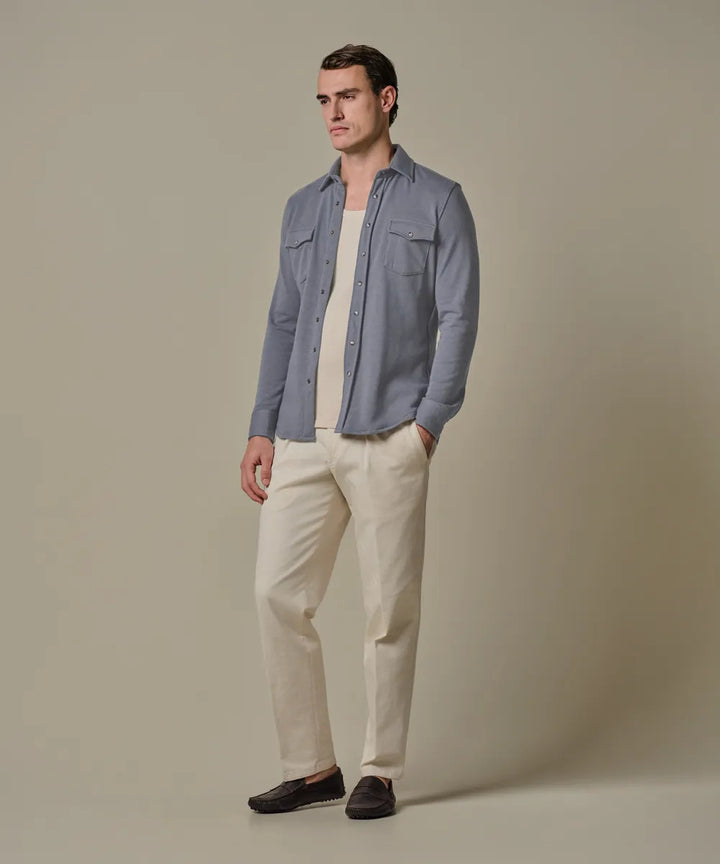 Profuomo French Terry Overshirt Western – Blauw-85% katoen, 15% polyester-HEREN SHIRTS-Blauw