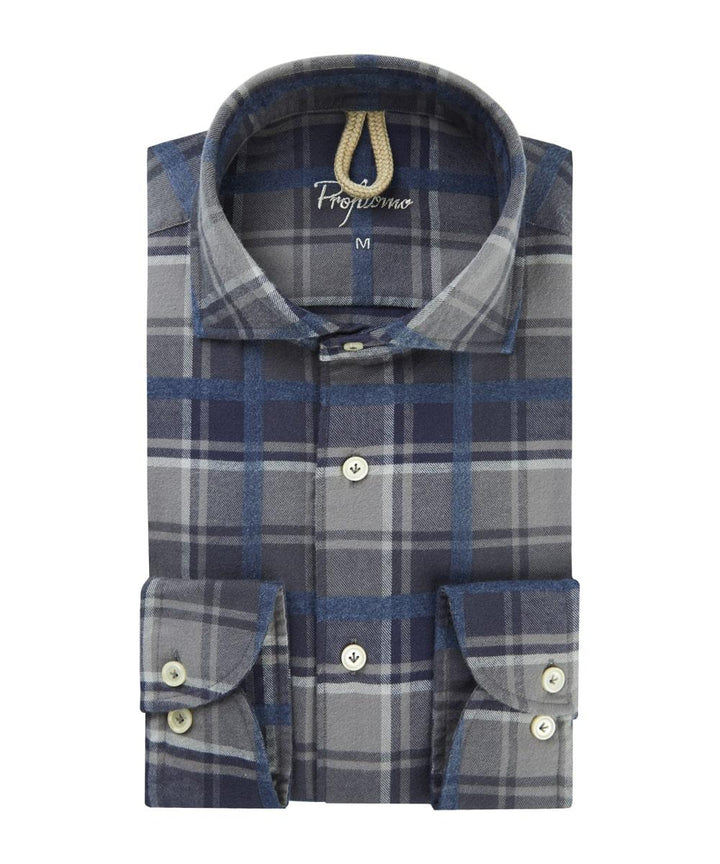 Profuomo geruit twill overhemd-Twill-HEREN SHIRTS-Blauw