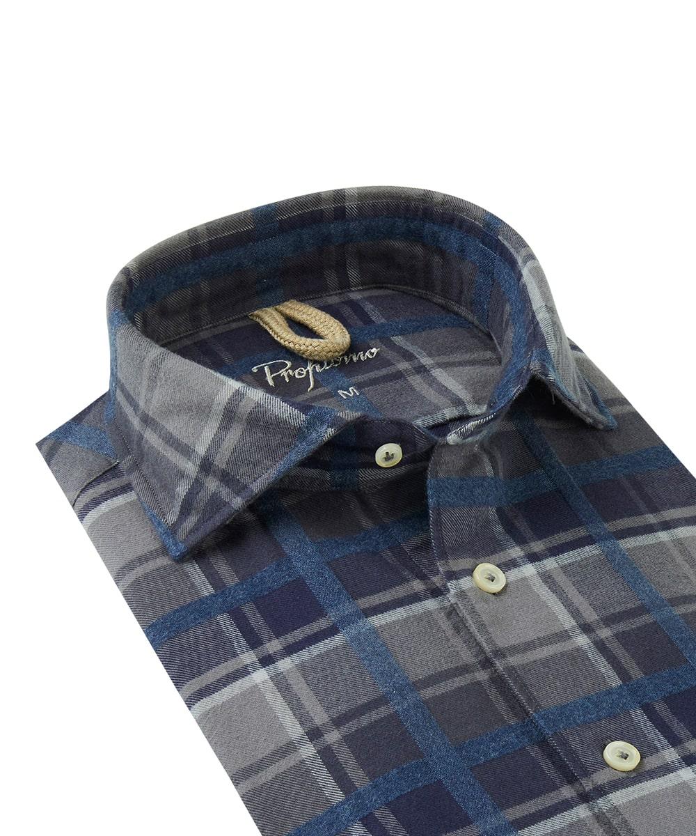 Profuomo geruit twill overhemd-Twill-HEREN SHIRTS-Blauw