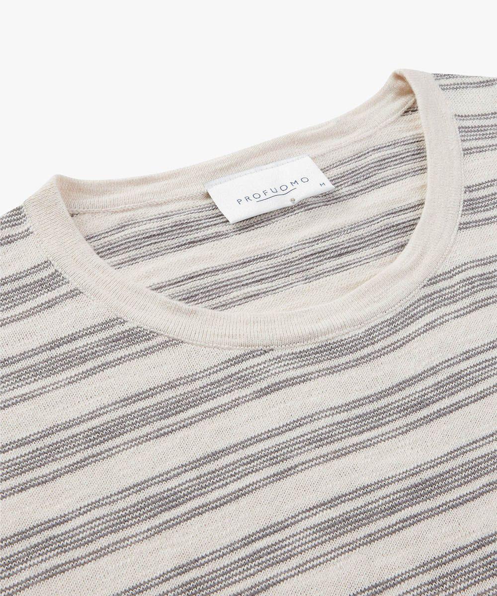 Profuomo gestreept t-shirt-100% katoen-HEREN POLO'S & T-SHIRTS-Beige