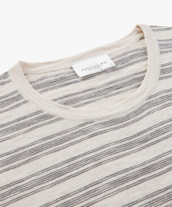 Profuomo gestreept t-shirt-100% katoen-HEREN POLO'S & T-SHIRTS-Beige
