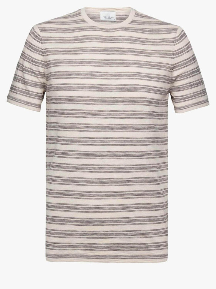 Profuomo gestreept t-shirt-100% katoen-HEREN POLO'S & T-SHIRTS-Beige