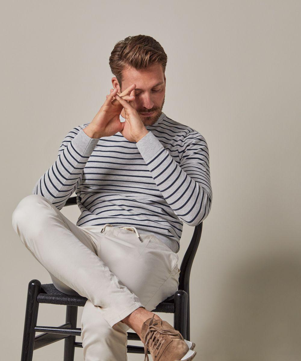 Profuomo gestreepte crewneck-56% katoen, 8% zijde, 36% polyester-HEREN TRUIEN & VESTEN-Grijs