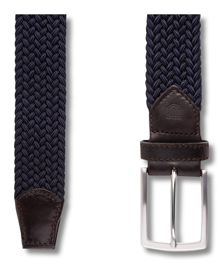 Profuomo geweven riem-60% viscose,16% polyamide,10% leer,14% elastodiene.-HEREN SCHOENEN & RIEMEN-Blauw