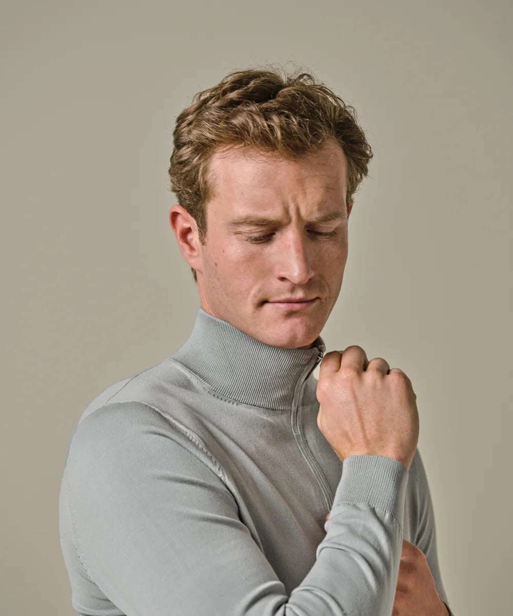 Profuomo groene luxury basic half zip trui-56% lyocell, 20 % katoen, 20% polyamide, 4% zijde-HEREN TRUIEN & VESTEN-Groen