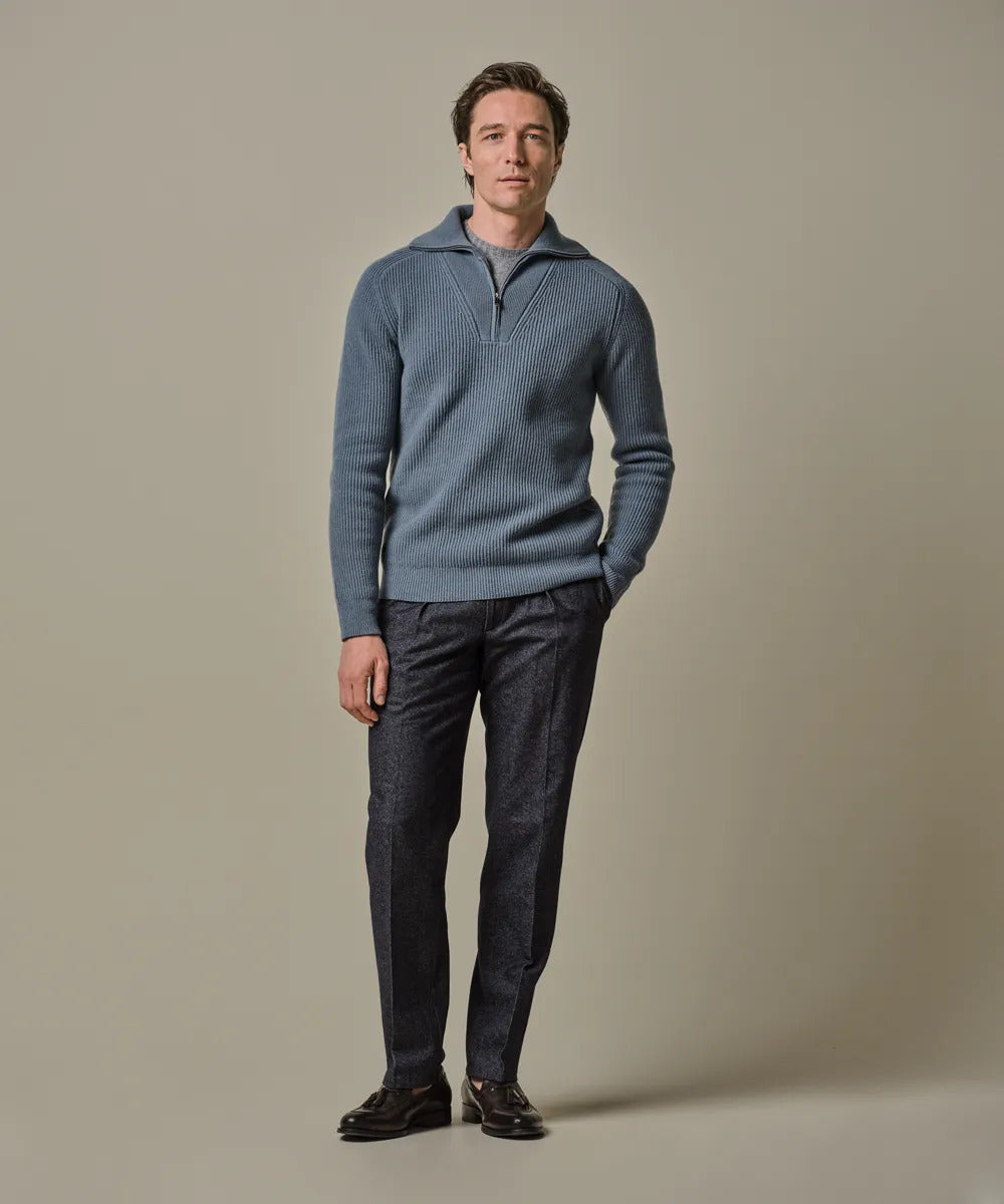 Profuomo Half‑Zip Trui – Blauw-100% wol-HEREN TRUIEN & VESTEN-Blauw