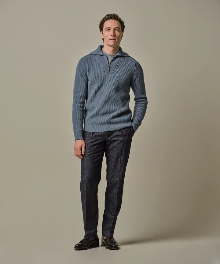 Profuomo Half‑Zip Trui – Blauw-100% wol-HEREN TRUIEN & VESTEN-Blauw