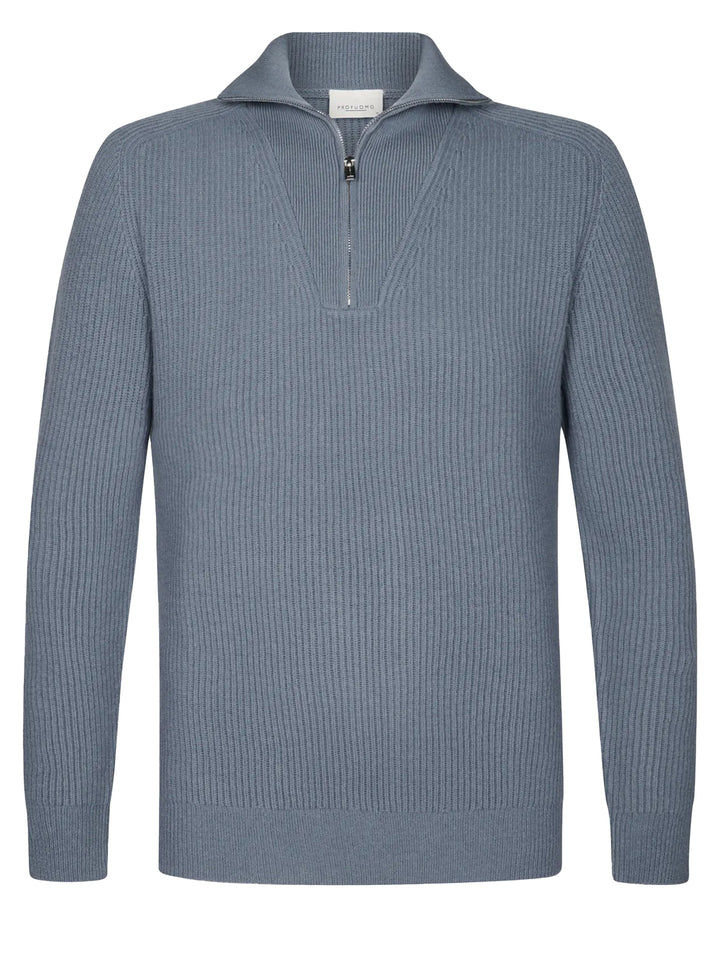 Profuomo Half‑Zip Trui – Blauw-100% wol-HEREN TRUIEN & VESTEN-Blauw