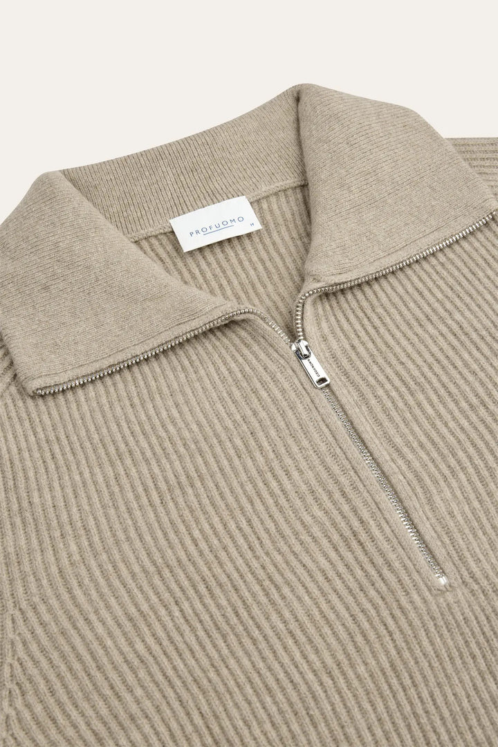 Profuomo Heavy Wollen Half Zip – Beige-100% wol-HEREN TRUIEN & VESTEN-Beige