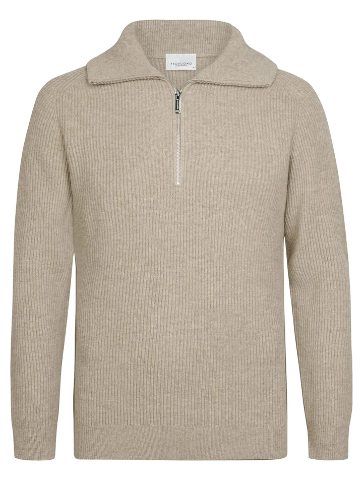 Profuomo Heavy Wollen Half Zip – Beige-100% wol-HEREN TRUIEN & VESTEN-Beige