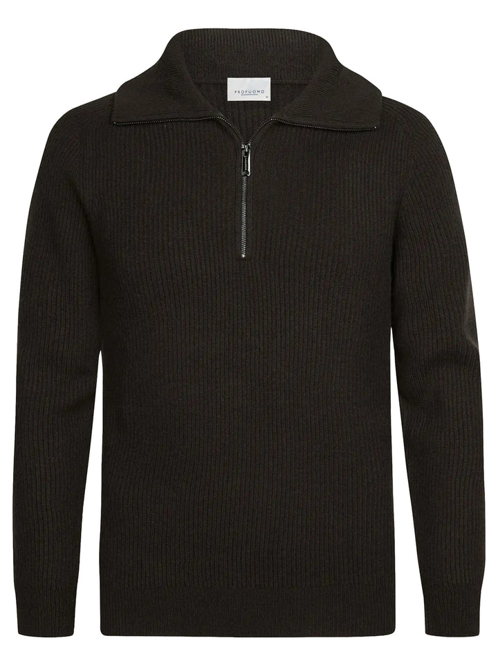 Profuomo Heavy Wollen Half Zip – Bruin-100% wol-HEREN TRUIEN & VESTEN-Bruin