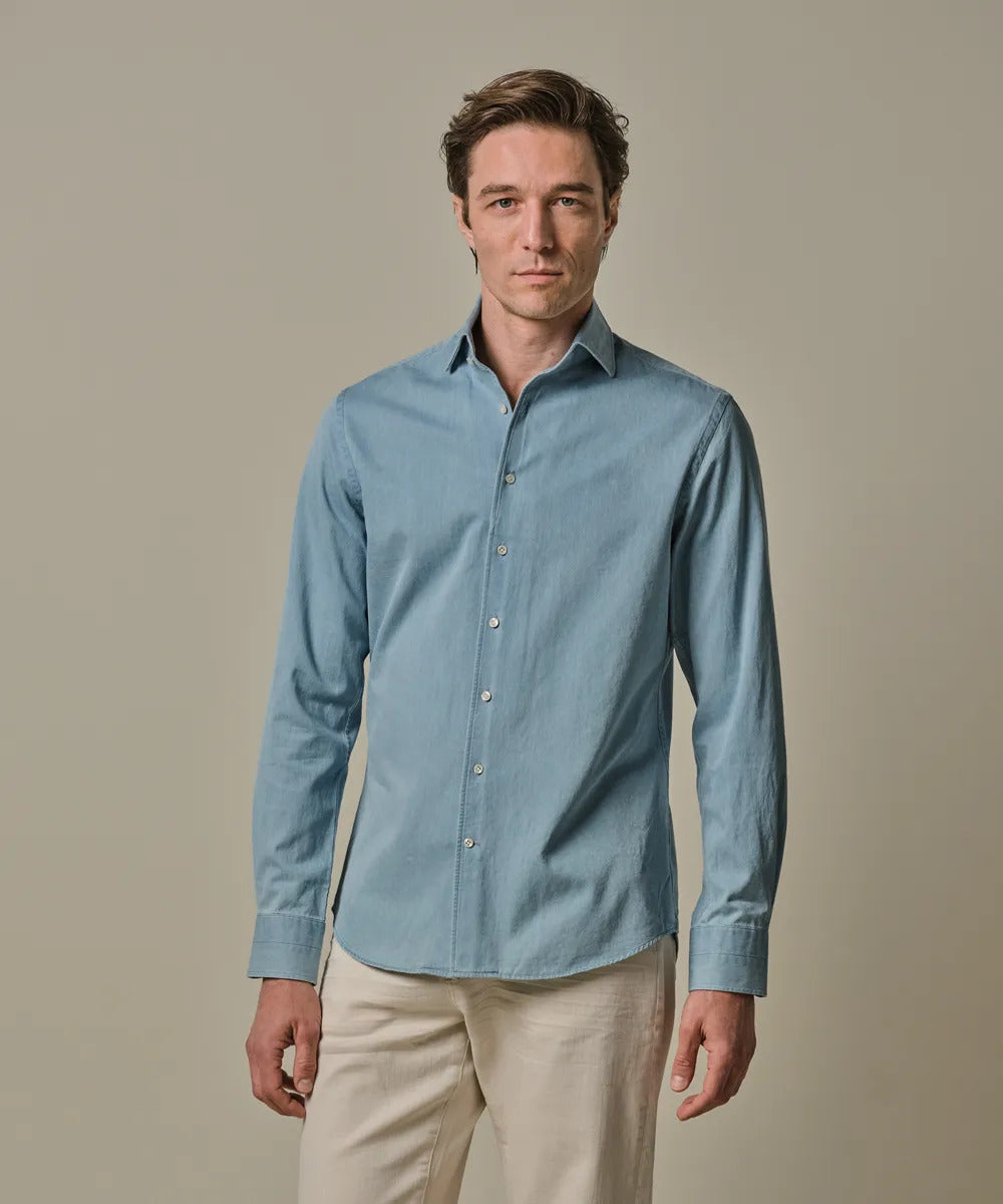 Profuomo Indigo One Piece Overhemd – Blauw-100% katoen-HEREN SHIRTS-Blauw