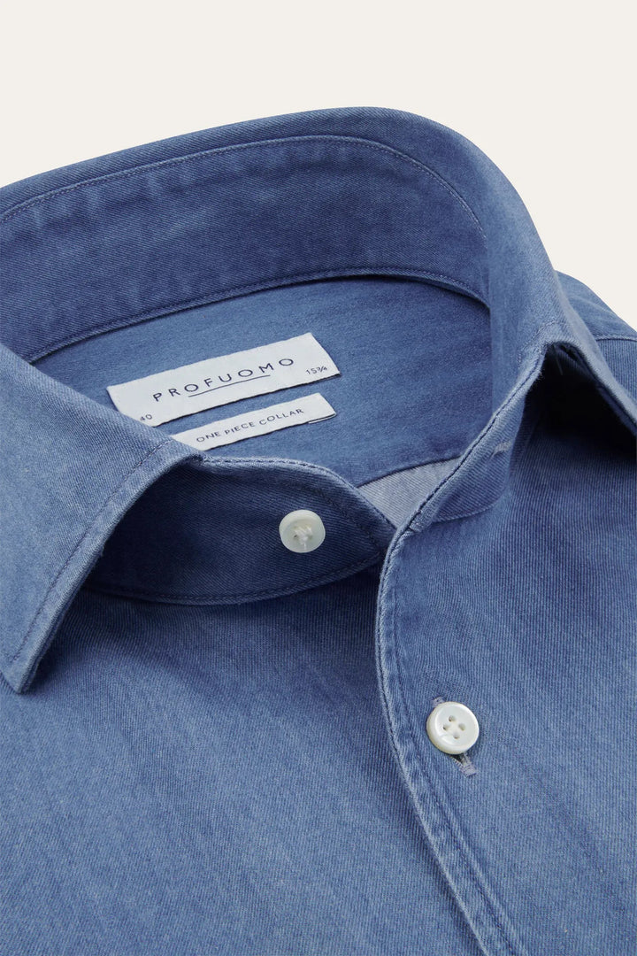Profuomo Indigo One Piece Overhemd – Blauw-100% katoen-HEREN SHIRTS-Blauw