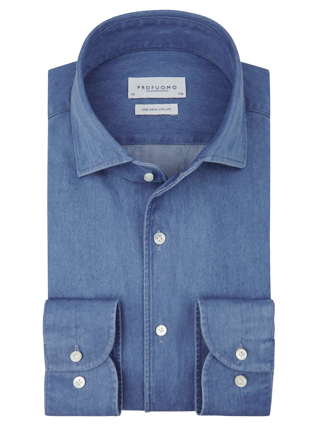 Profuomo Indigo One Piece Overhemd – Blauw-100% katoen-HEREN SHIRTS-Blauw