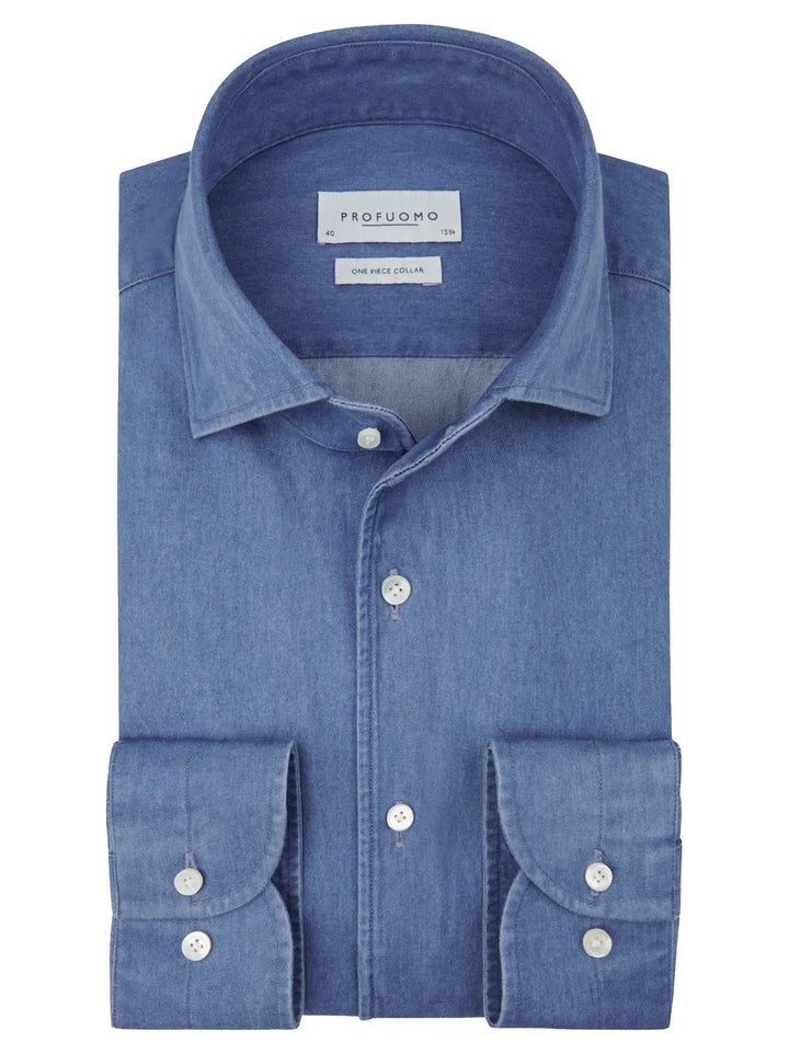 Profuomo Indigo One Piece Overhemd – Blauw-100% katoen-HEREN SHIRTS-Blauw