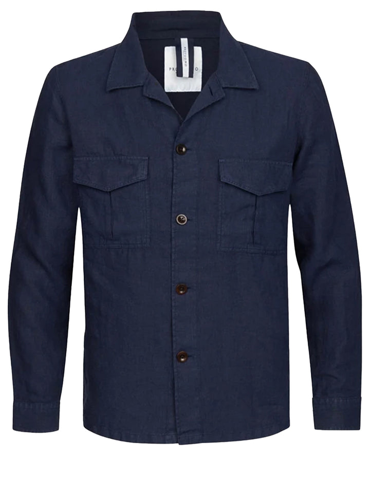 Profuomo jacket navy-55% linnen / 45% katoen-HEREN SHIRTS-Blauw