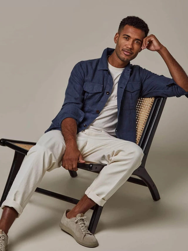 Profuomo jacket navy-55% linnen / 45% katoen-HEREN SHIRTS-Blauw