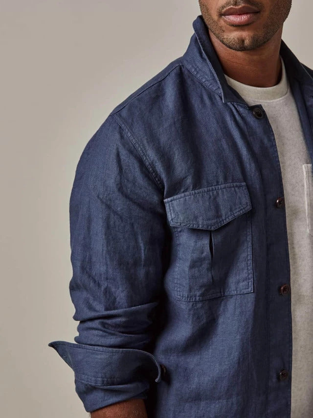 Profuomo jacket navy-55% linnen / 45% katoen-HEREN SHIRTS-Blauw