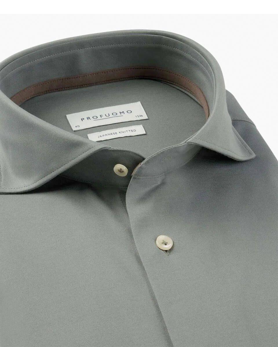 Profuomo japanese knit shirt-50% katoen, 50% polyester-HEREN SHIRTS-Groen