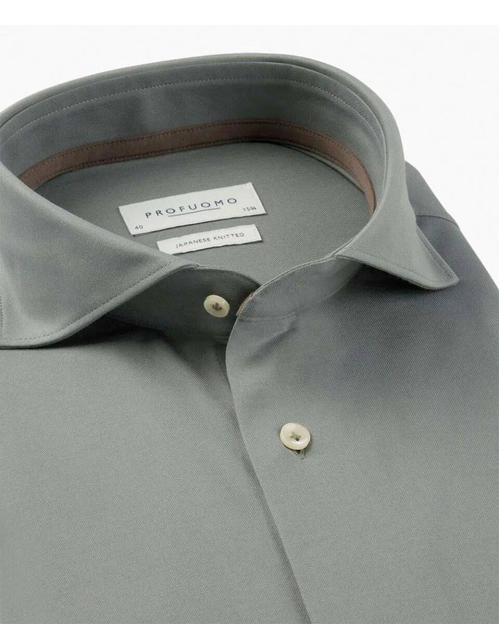 Profuomo japanese knit shirt-50% katoen, 50% polyester-HEREN SHIRTS-Groen