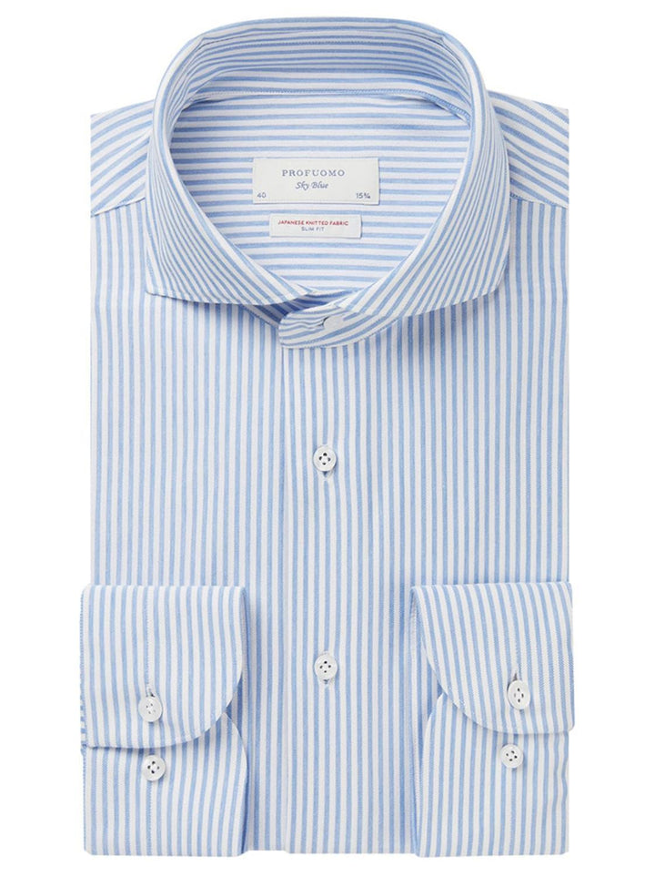 Profuomo japanese knitted-54% katoen, 46% polyester-HEREN SHIRTS-Blauw