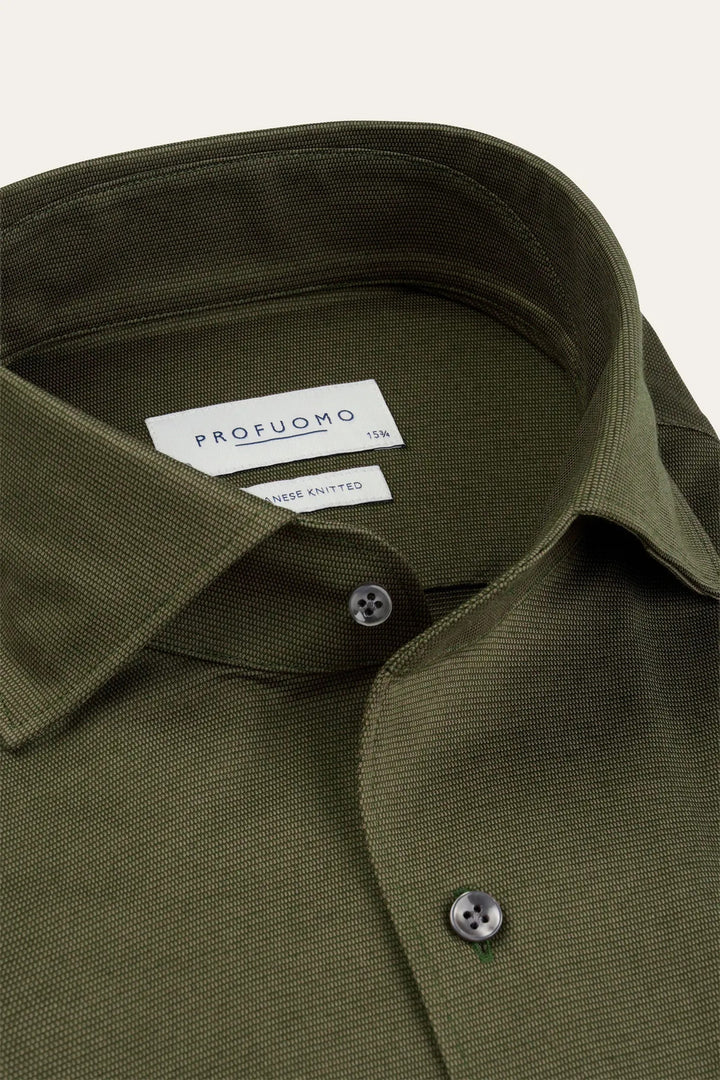 Profuomo Japanese Knitted One Piece Overhemd – Gro-64% katoen, 36% polyester-HEREN SHIRTS-Groen