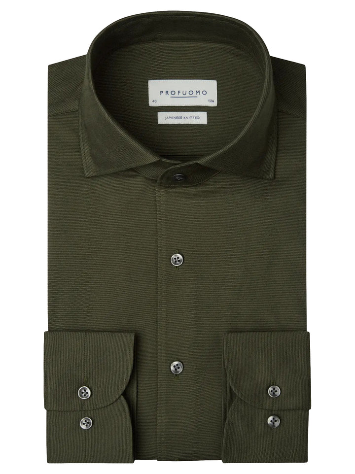 Profuomo Japanese Knitted One Piece Overhemd – Gro-64% katoen, 36% polyester-HEREN SHIRTS-Groen